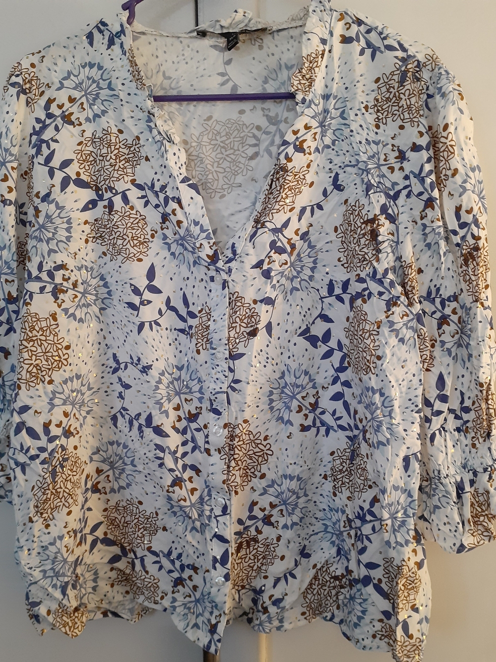 Light Blue Floral Button-Front Women's Blouse